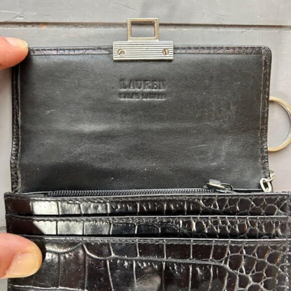 Vintage Ralph Lauren Black Croc Wallet Coin Purse Silver Clasp Key Ring - Picture 3 of 6